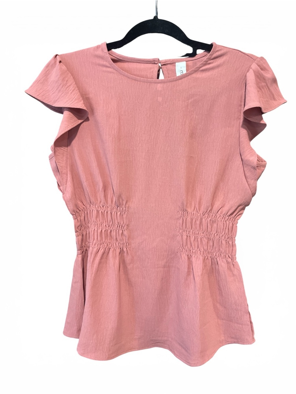 Gathered-Waist Short-Sleeve Blouse in Dusty Rose - Picture 4 of 5